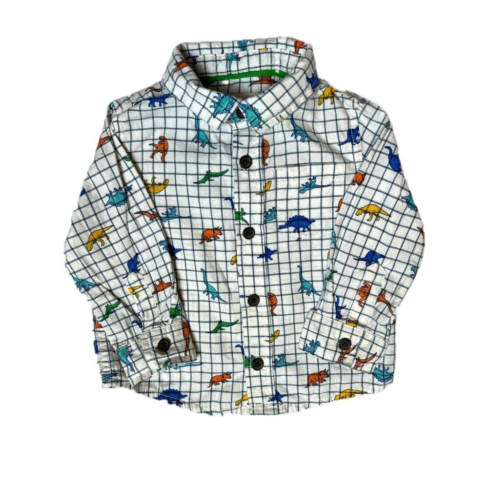 Cat and Jack dinosaur 12 months dress shirt long sleeve, colorful grid pattern